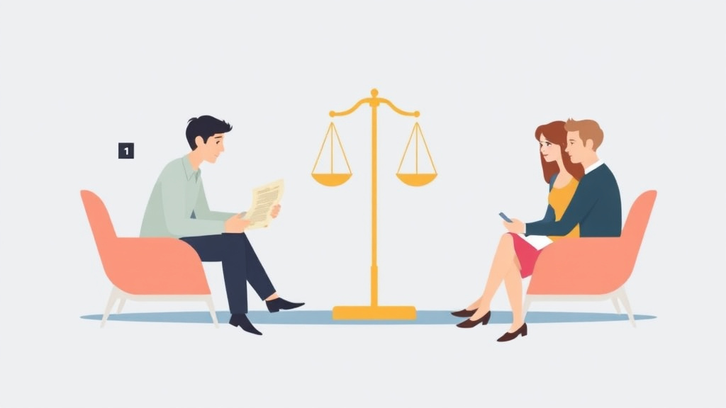 Illustration showing key concepts related to divorce mediation in delaware: process, cost, and requirements