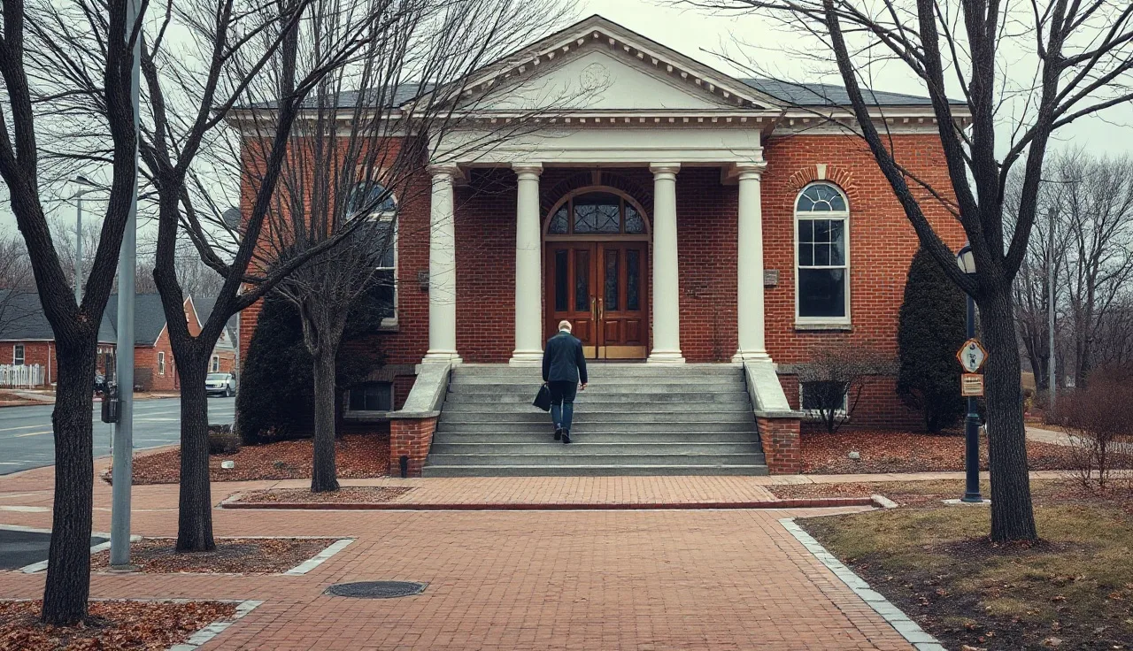 Person walking up stone courthouse steps for a Delaware divorce filing