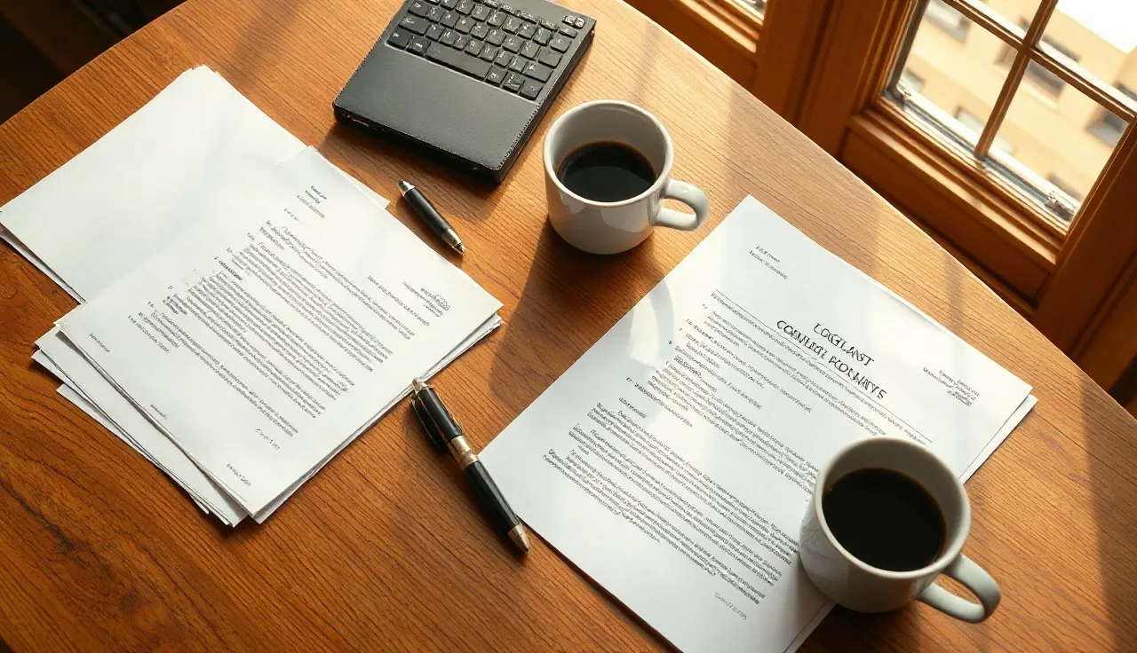 Legal documents and pen on a wooden desk for Iowa divorce filing