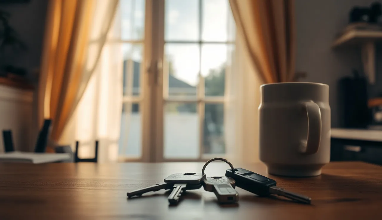 Two sets of house keys on a wooden table, representing Louisiana divorce property division