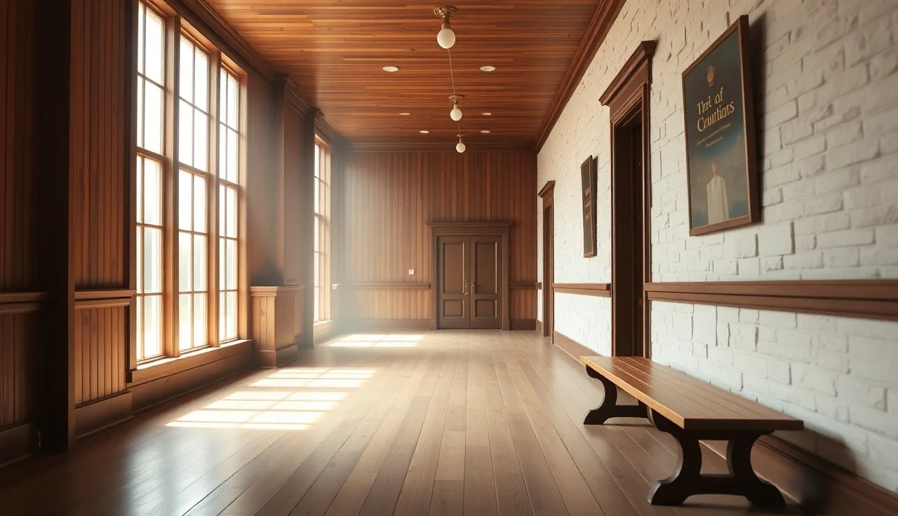 Empty courthouse hallway with morning light, Nebraska divorce filing setting