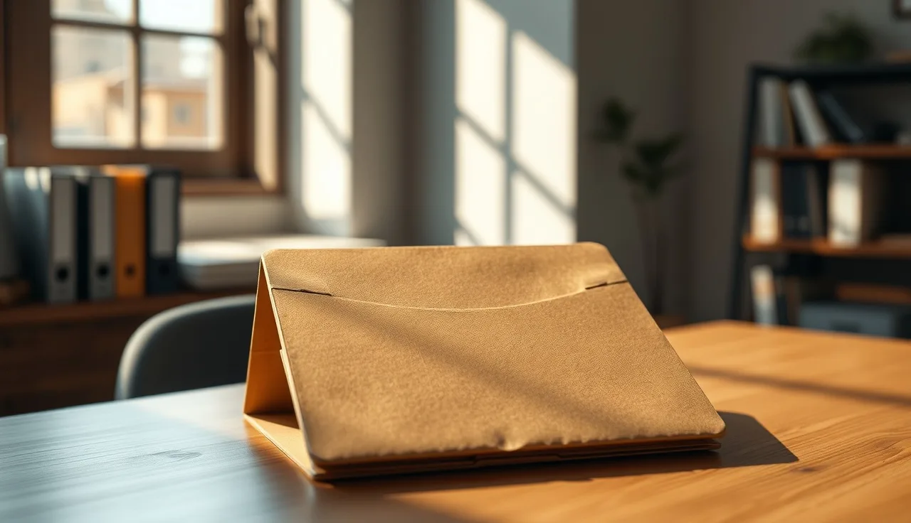 Manila folder on a wooden desk near a window, representing New Mexico divorce papers
