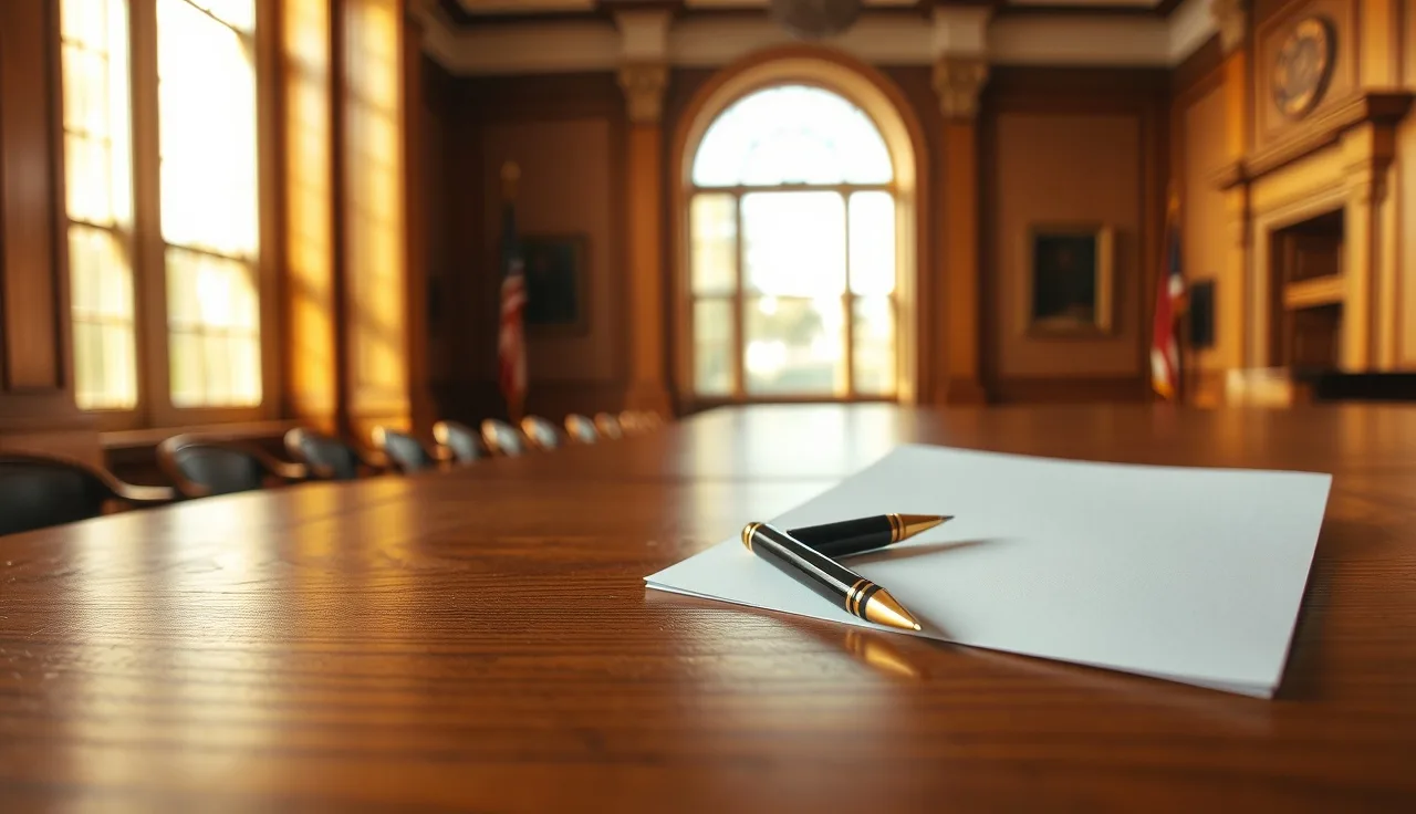 Pen resting on blank divorce papers on a courthouse desk in Pennsylvania