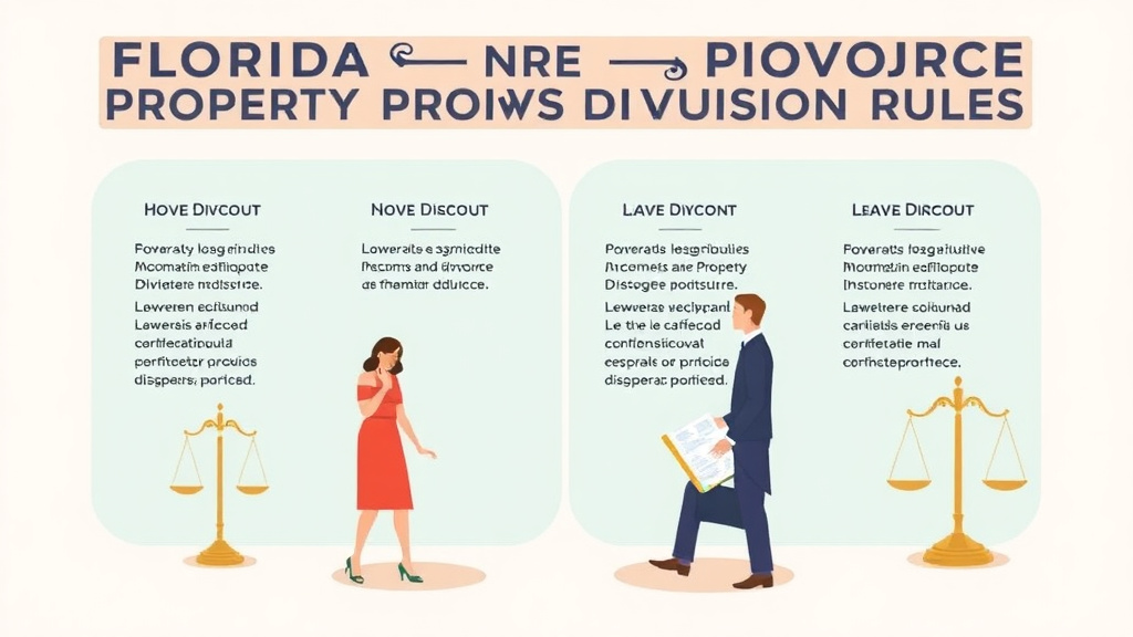 Illustration showing key concepts related to florida divorce property division rules