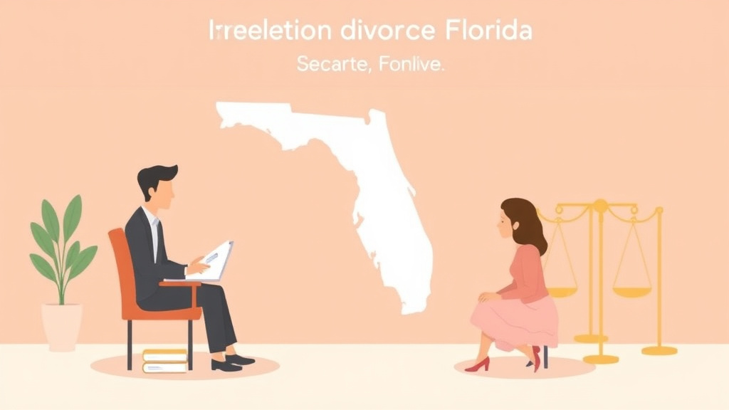 Illustration showing key concepts related to online divorce in florida: how to file without a lawyer