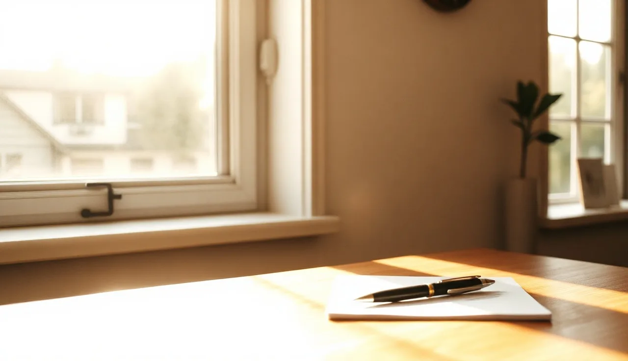 Pen and papers on a sunlit table for a California divorce filing