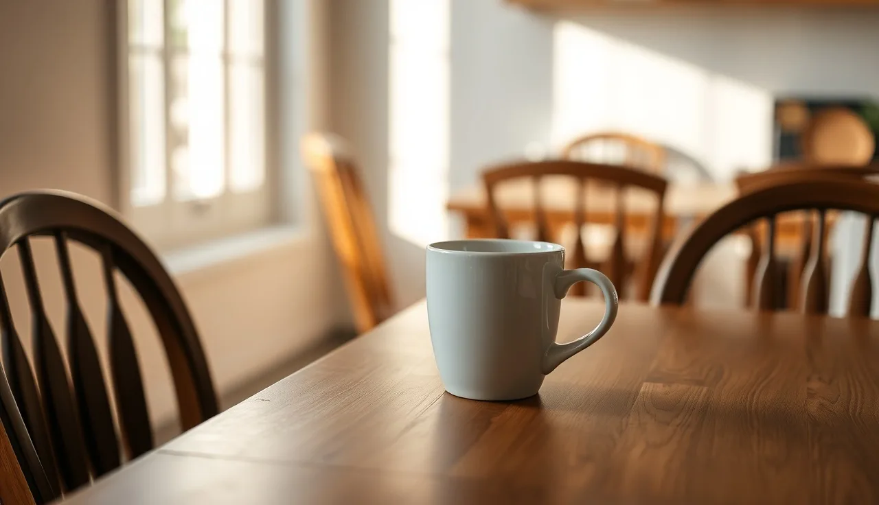 Two coffee mugs on a quiet kitchen table suggesting a Colorado divorce process