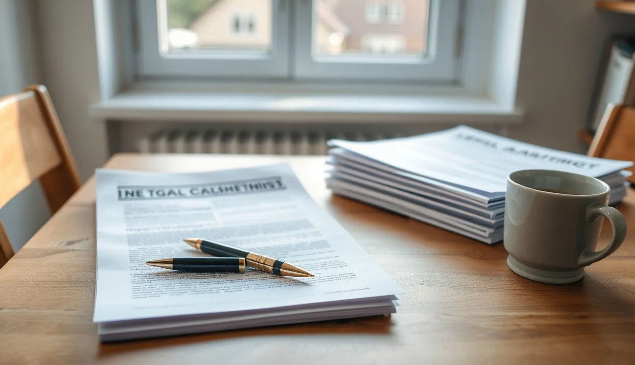 Legal documents and a pen on a wooden table for a self-filed Georgia divorce