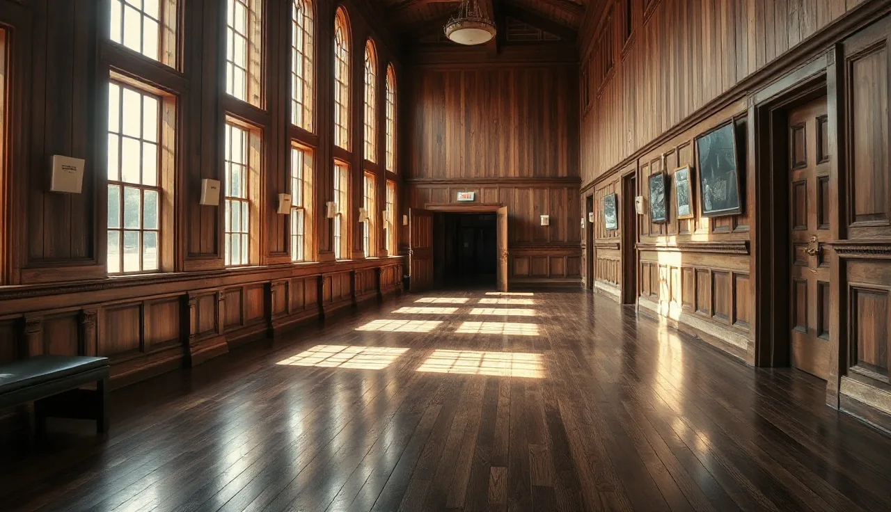 Empty hallway inside an Ohio county courthouse with morning light, suggesting a self-filed divorce process