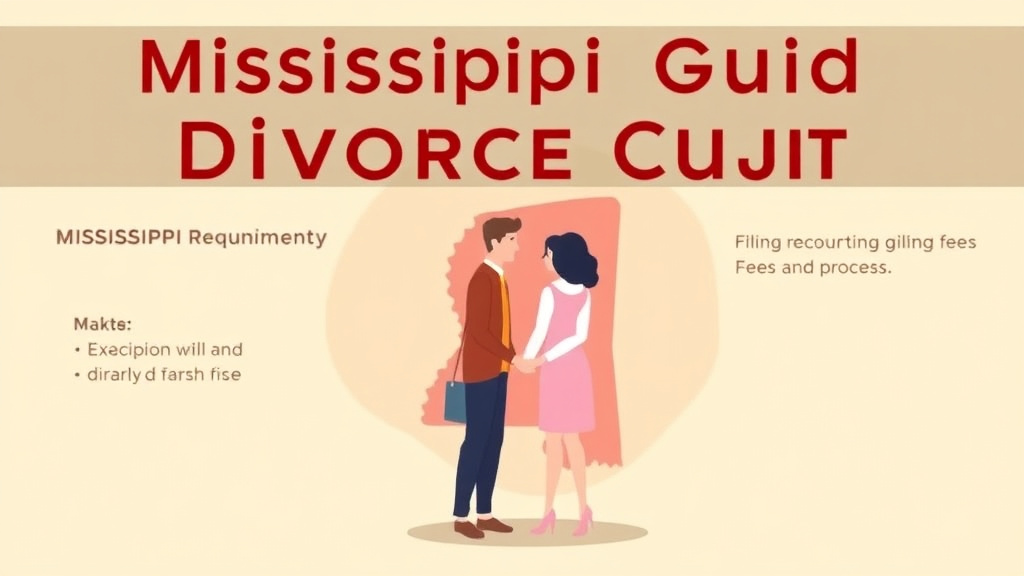 Illustration showing key concepts related to mississippi divorce guide: requirements, filing fees, and process