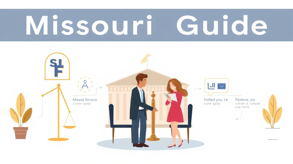 Illustration showing key concepts related to missouri divorce guide: requirements, filing fees, and process
