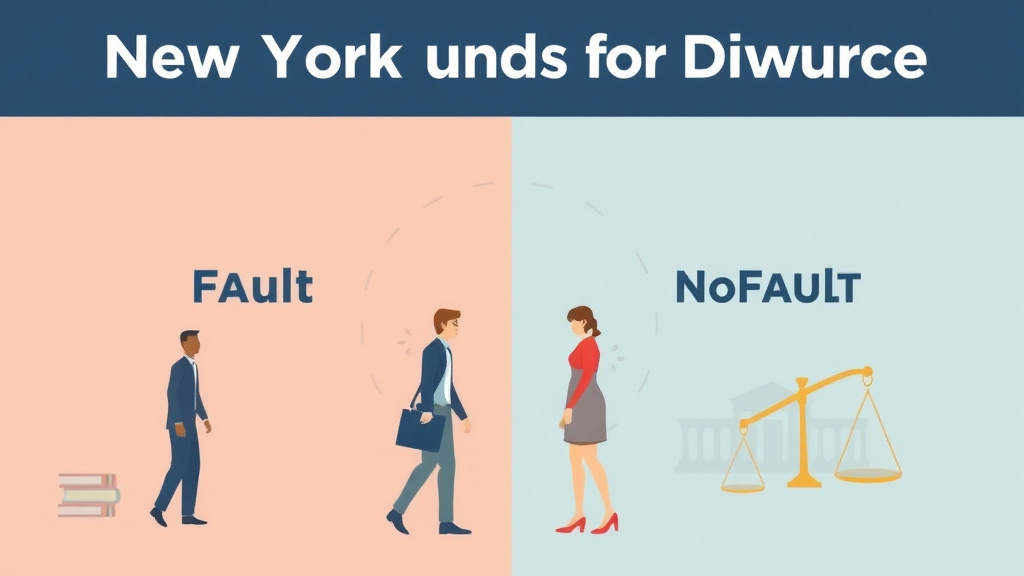 Illustration showing key concepts related to new york grounds for divorce: fault vs. no-fault options