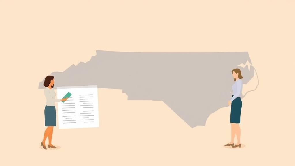 Illustration showing key concepts related to north carolina divorce guide: requirements, filing fees, and process