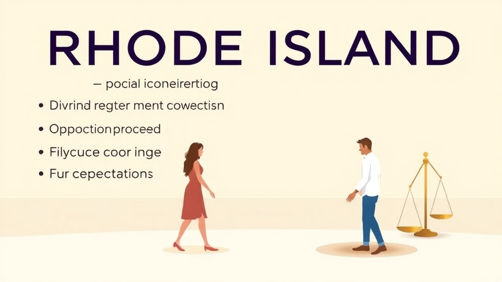 Illustration showing key concepts related to rhode island divorce guide: requirements, filing fees, and process