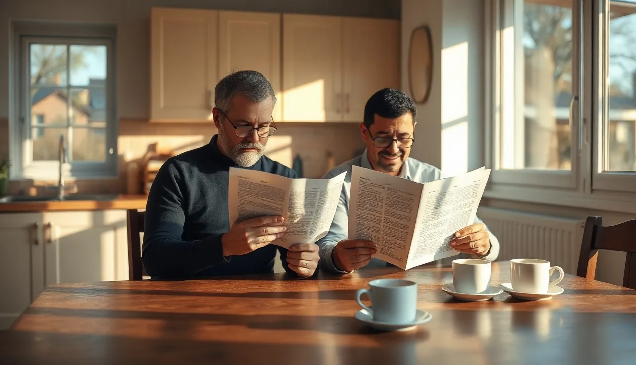 Two spouses reviewing a Georgia separation agreement at a kitchen table