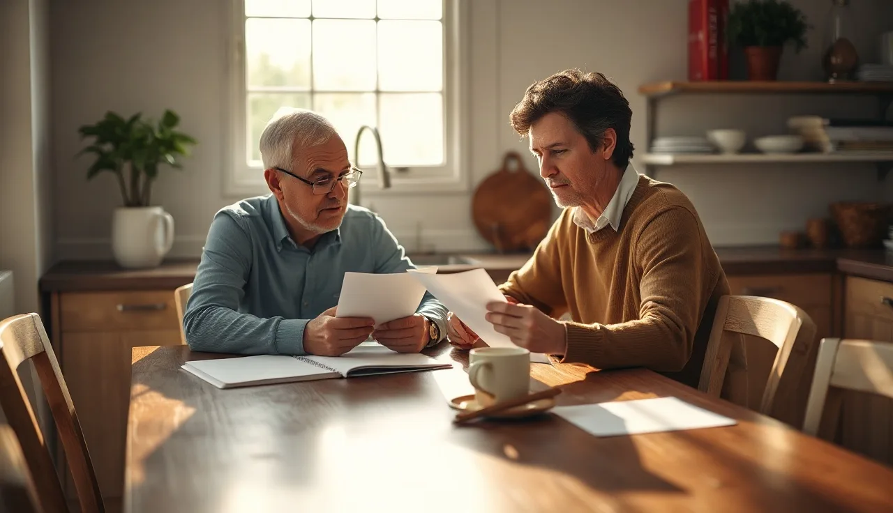Two spouses reviewing an Ohio separation agreement at a kitchen table