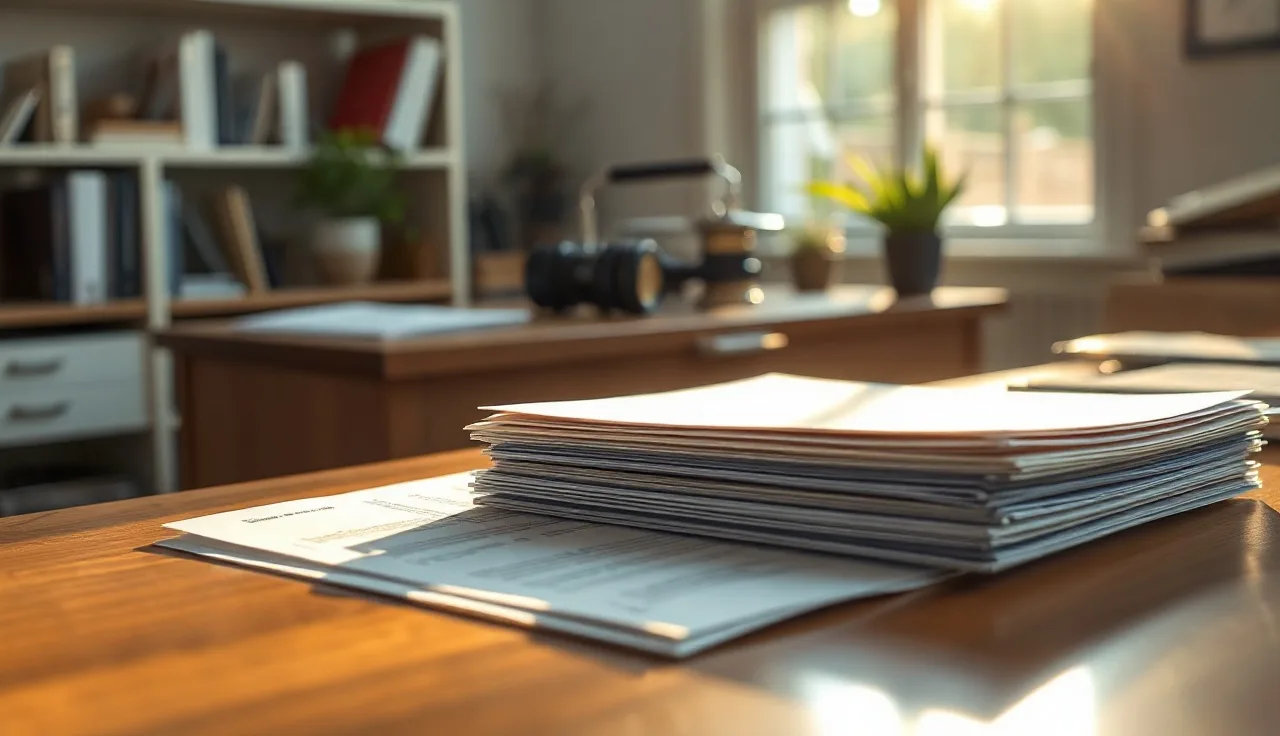 Unsigned legal documents on a wooden desk near a sunlit window, Georgia divorce papers