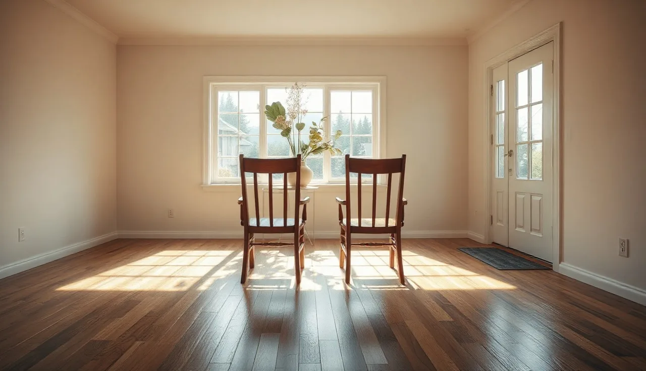 Empty chairs by a window in a quiet Pacific Northwest home during divorce process