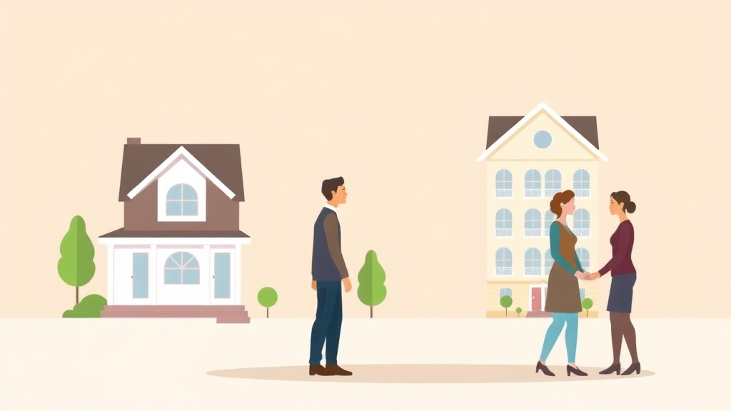 Illustration showing key concepts related to washington state community property divorce: how assets split