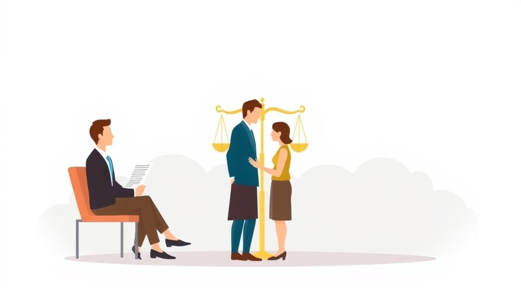 Illustration showing key concepts related to washington divorce guide: requirements, filing fees, and process