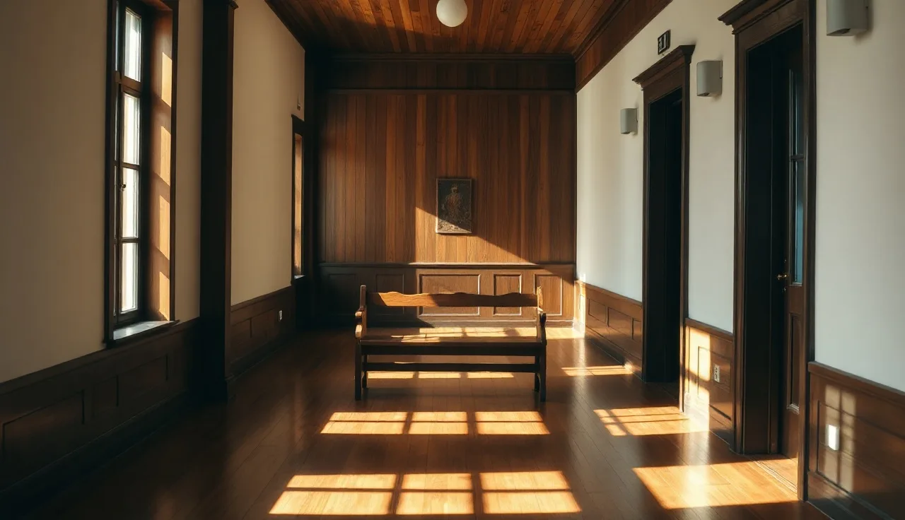 Empty courthouse hallway with sunlight after divorce papers served in NY