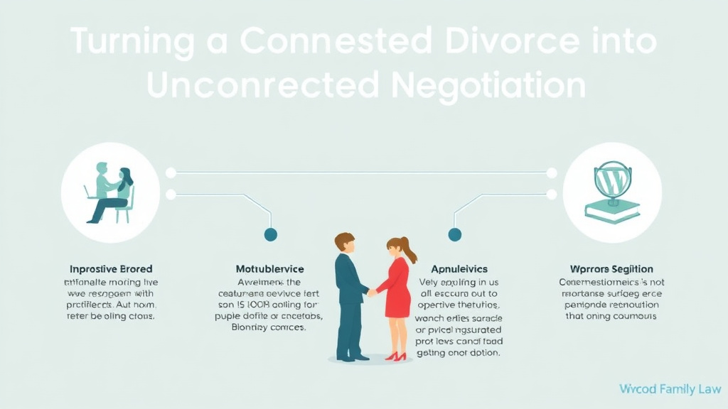 Visual guide for practical steps in turning a contested divorce into uncontested: negotiation tips