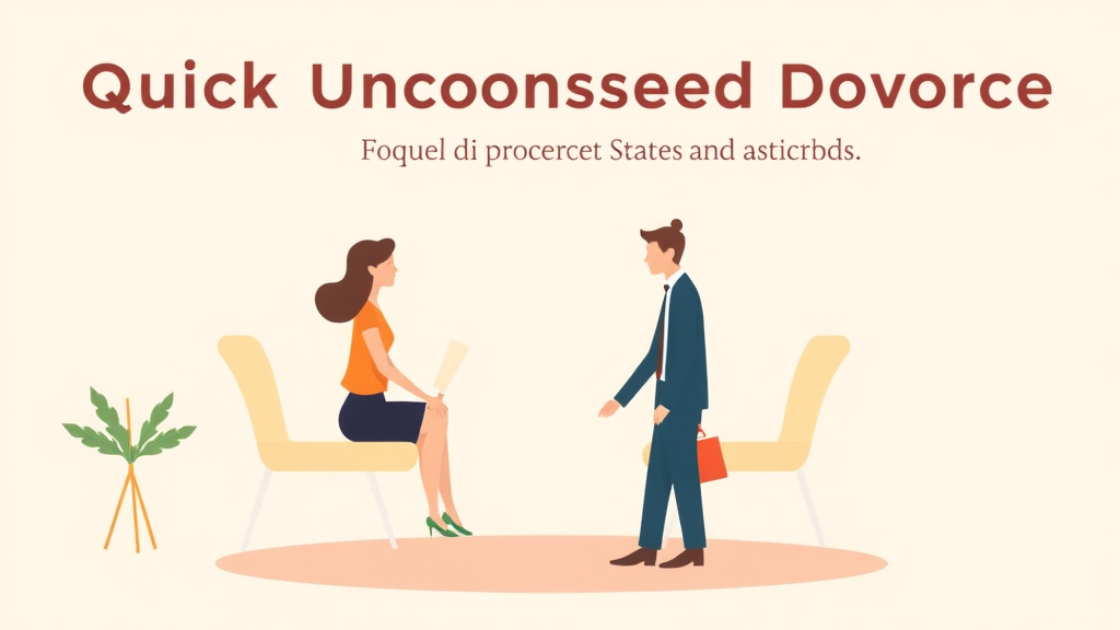 Illustration showing key concepts related to quick uncontested divorce: fastest states and methods