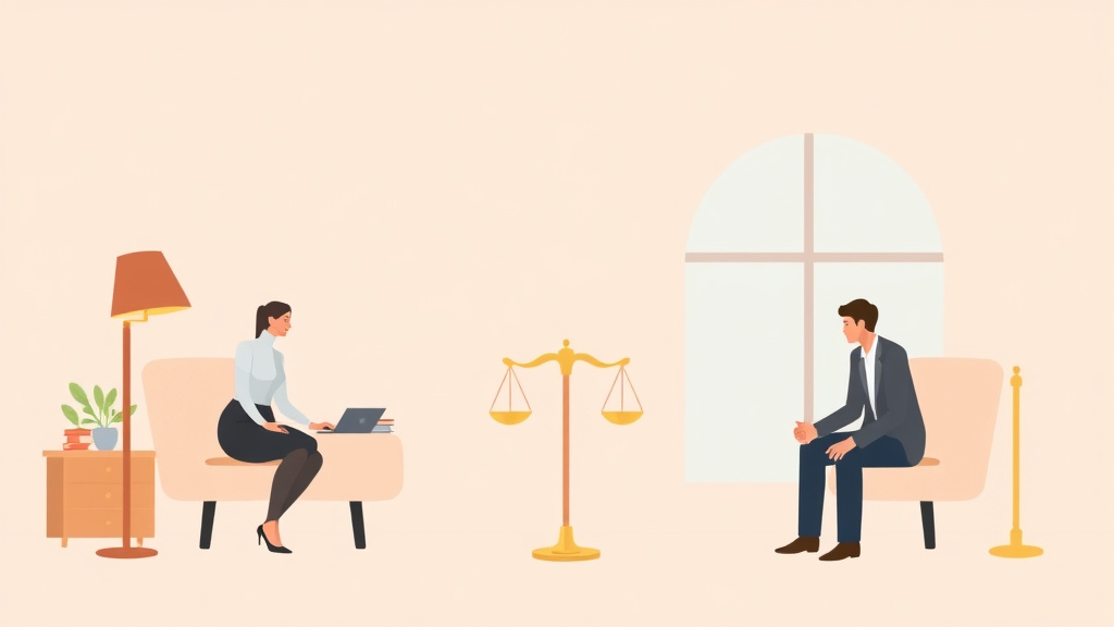 Illustration showing key concepts related to uncontested divorce in connecticut: requirements, cost, and process