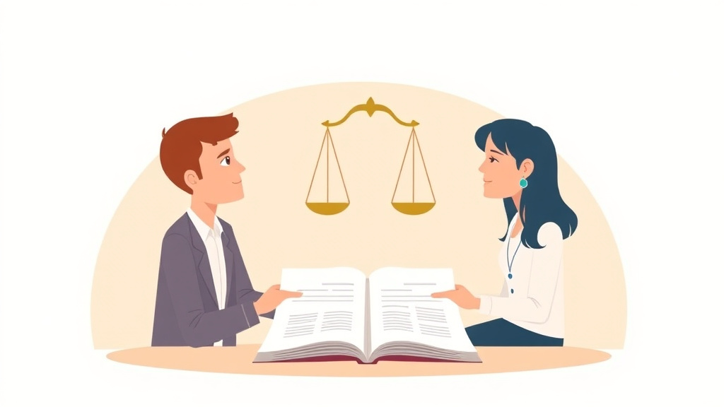 Illustration showing key concepts related to debt division agreement for uncontested divorce