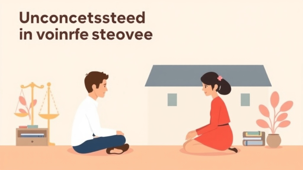 Illustration showing key concepts related to uncontested divorce in iowa: requirements, cost, and process