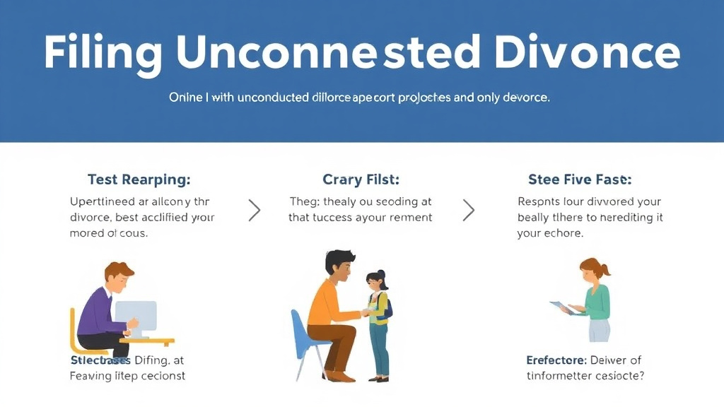 Illustration showing key concepts related to filing uncontested divorce online: how it works