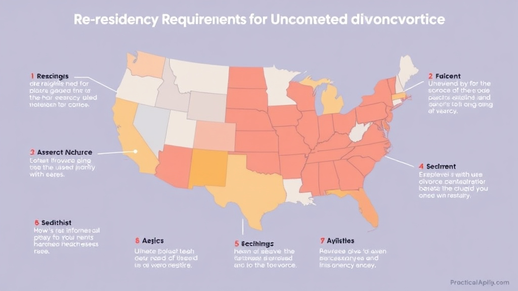 Visual guide for practical steps in residency requirements for uncontested divorce by state