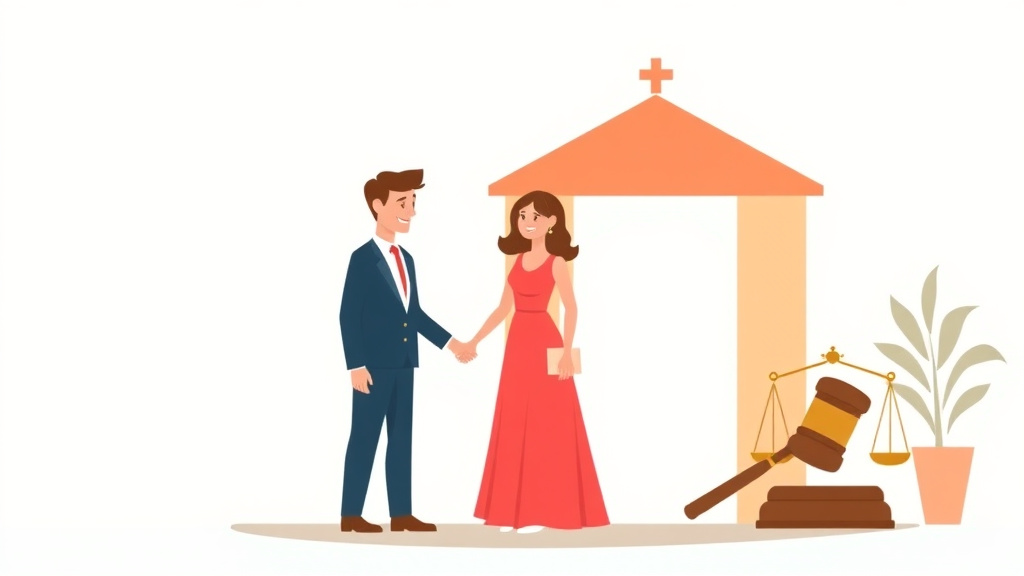 Illustration showing key concepts related to uncontested divorce after a short marriage