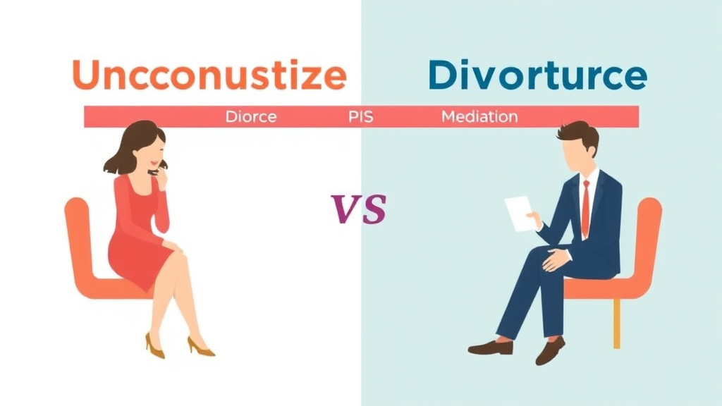 Illustration showing key concepts related to uncontested divorce vs mediation: which do you need