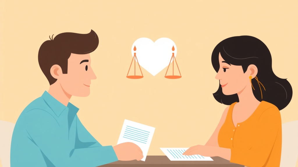 Illustration showing key concepts related to uncontested divorce with debt: agreement on obligations