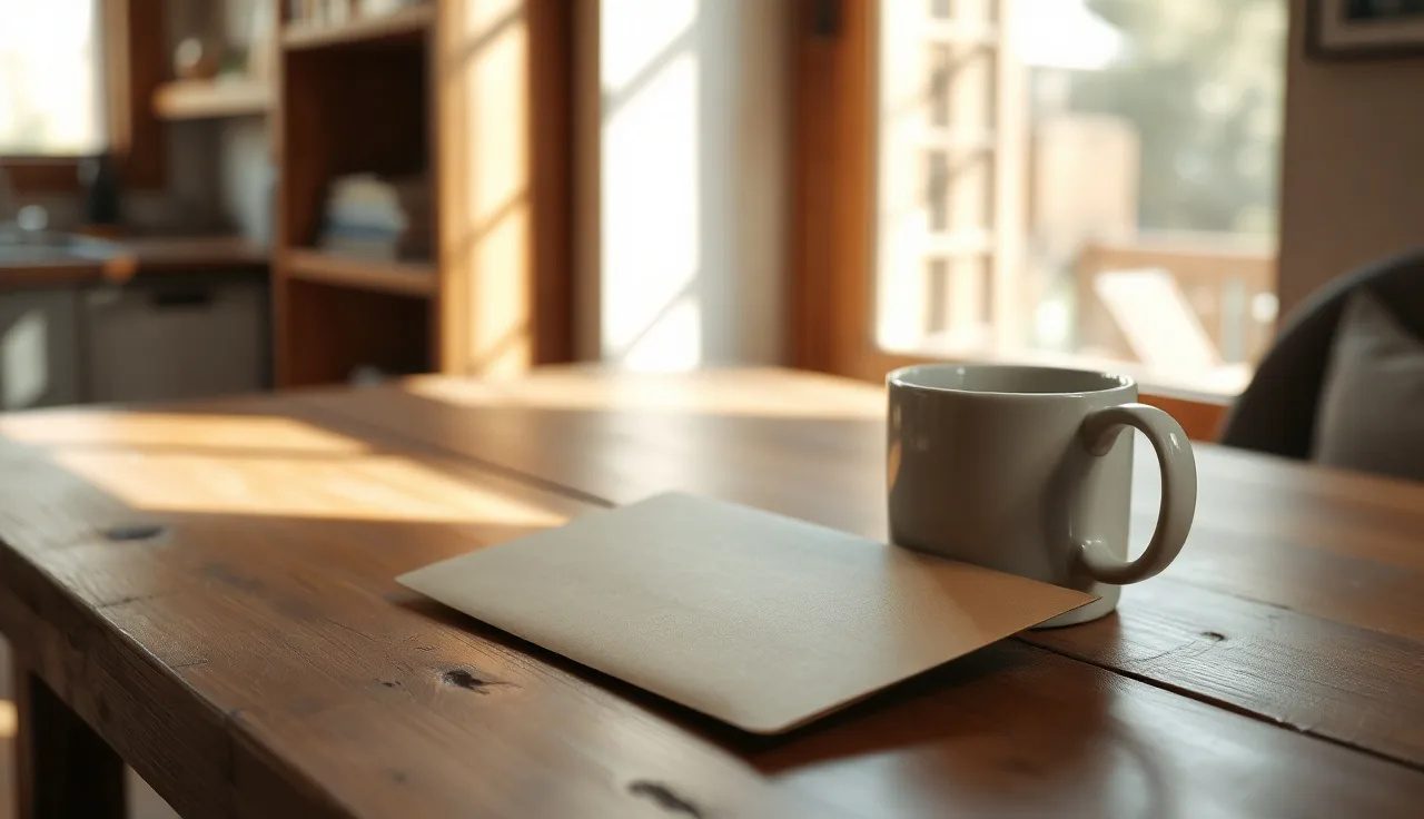 Unsealed envelope on a wooden table representing divorce papers awaiting service