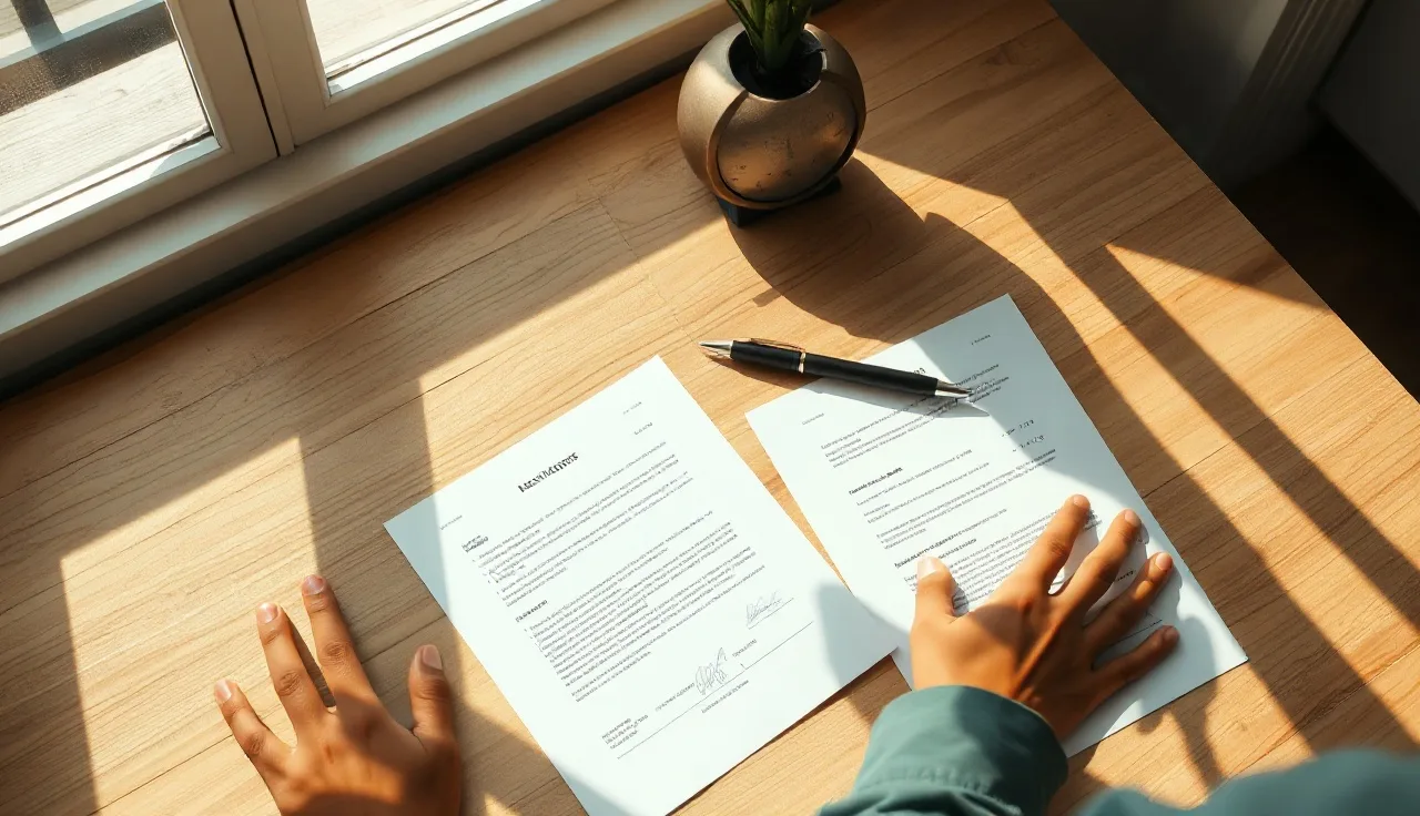 Two sets of divorce paperwork on a kitchen table awaiting service