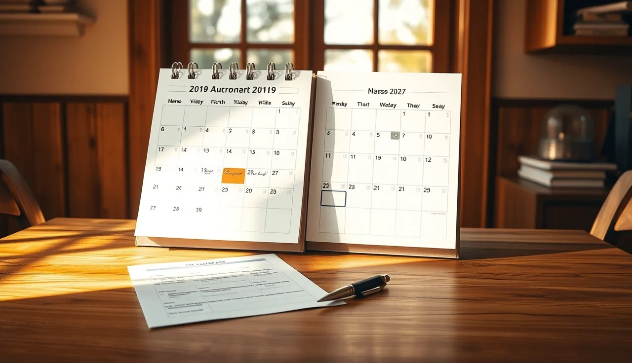 Calendar on a kitchen table with a circled date, representing a divorce finalization timeline