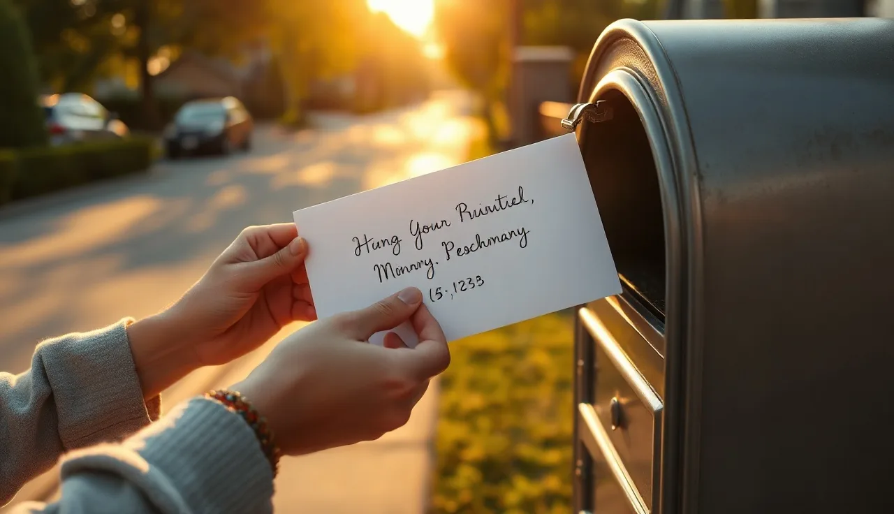 Hands placing a large envelope into a mailbox, illustrating serving divorce papers by mail