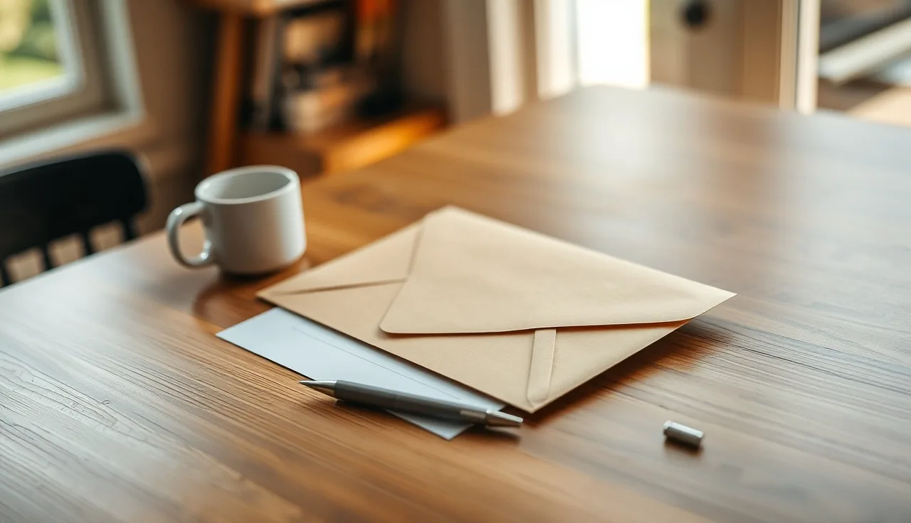 Unsigned divorce papers and a pen on a wooden table with morning light