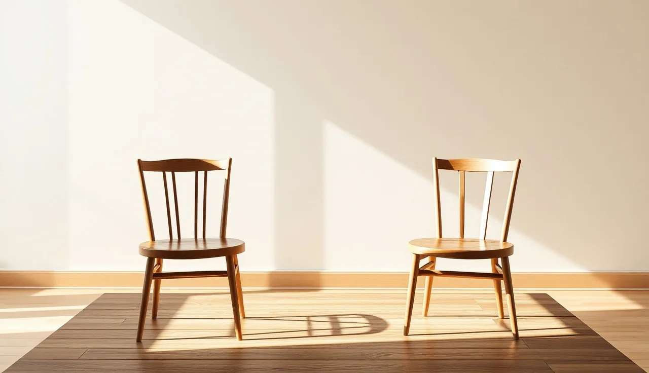 Two empty chairs at a bare table where a separation agreement discussion stalled